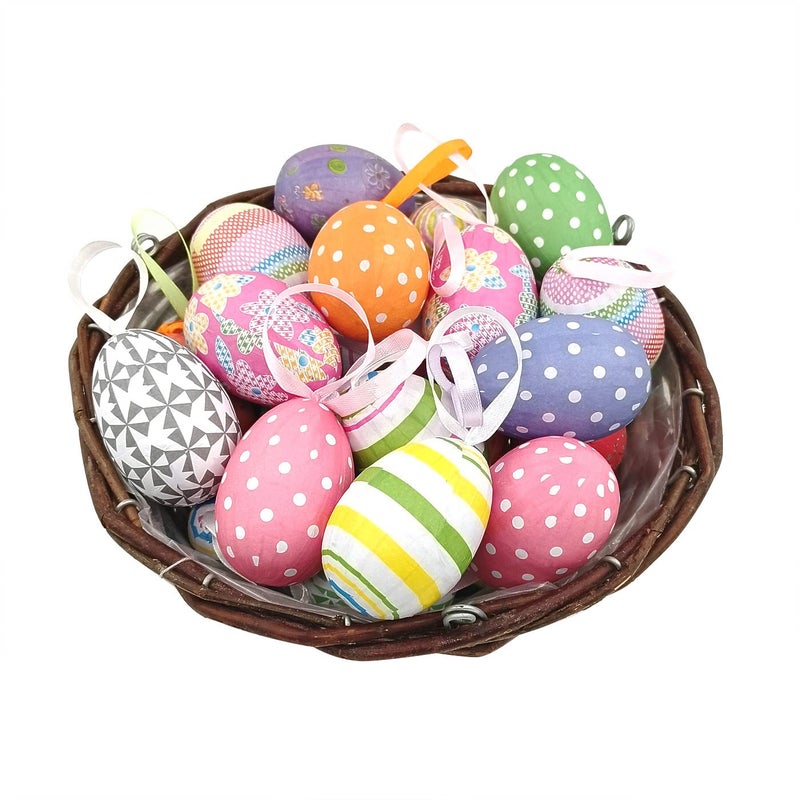 Gardeningwill 12pcs New Colorful Paper Mache Foam Egg Hanging Ornaments Easter Tree Christmas Decoration - Image 2